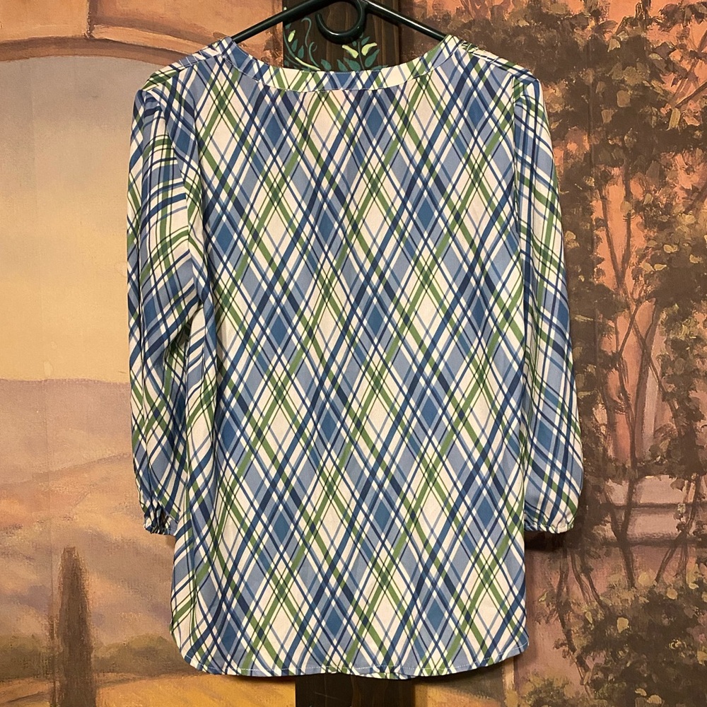 Plaid tie front blouse - Picture 3 of 5